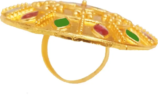 Assamese_Traditional_Copper_Gold_Plated_Red_Green_Colour_Finger-Ring_For_Girls_&_Women